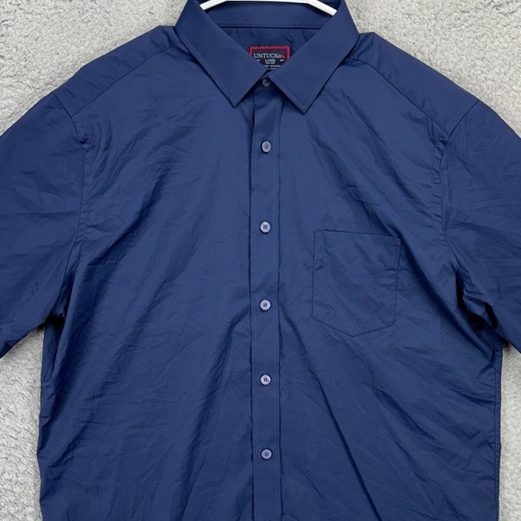 UNTUCKit Mens Button Up Shirt Large Tall Slim Blue Nylon Blend Pocket Stretch